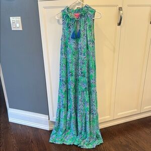 Lilly Pulitzer Vibrant Blue and Green Maxi Dress